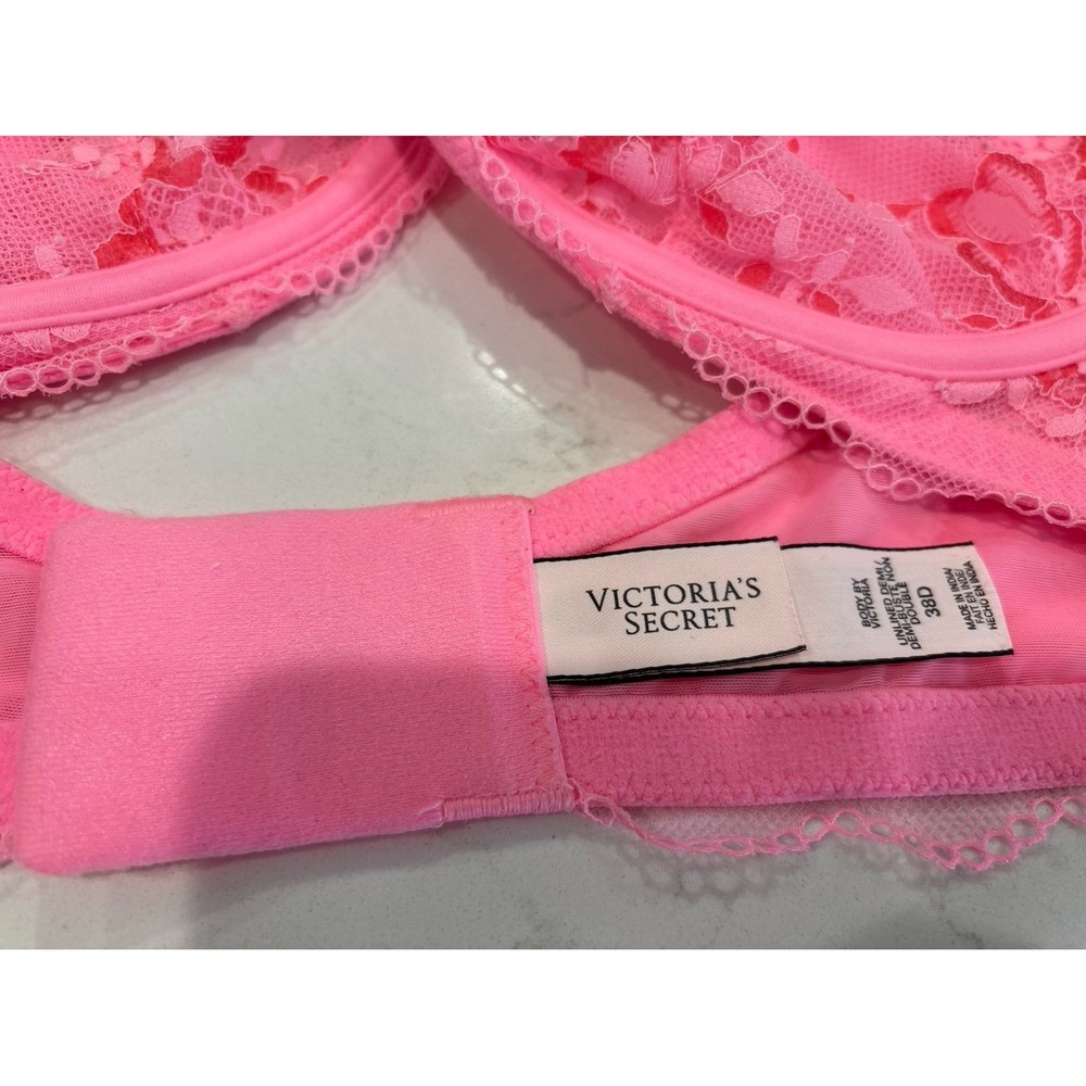 Body By Victoria Soft Lace Unlined Demi Pink Bra 342185-22U Size 38 D - Picture 5 of 9